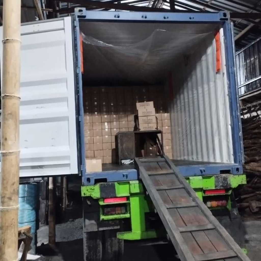 Coco Sultan's Briquettes (Hookah Coals) for Shisha 43 40"feet container at gates at Coco Sultan's briquettes factory